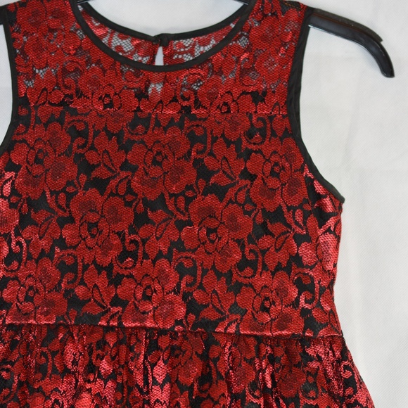 Girls Red /Black Lace Dress SZ 12 - Picture 4 of 5